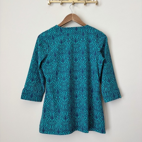 Katherine Way Tunic Top Medium Aqua Blue Geometric Print - Picture 3 of 7